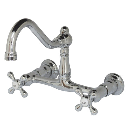 Kingston Brass KS3241AX Wall Mount Chrome bathroom faucet with two handles on a white background