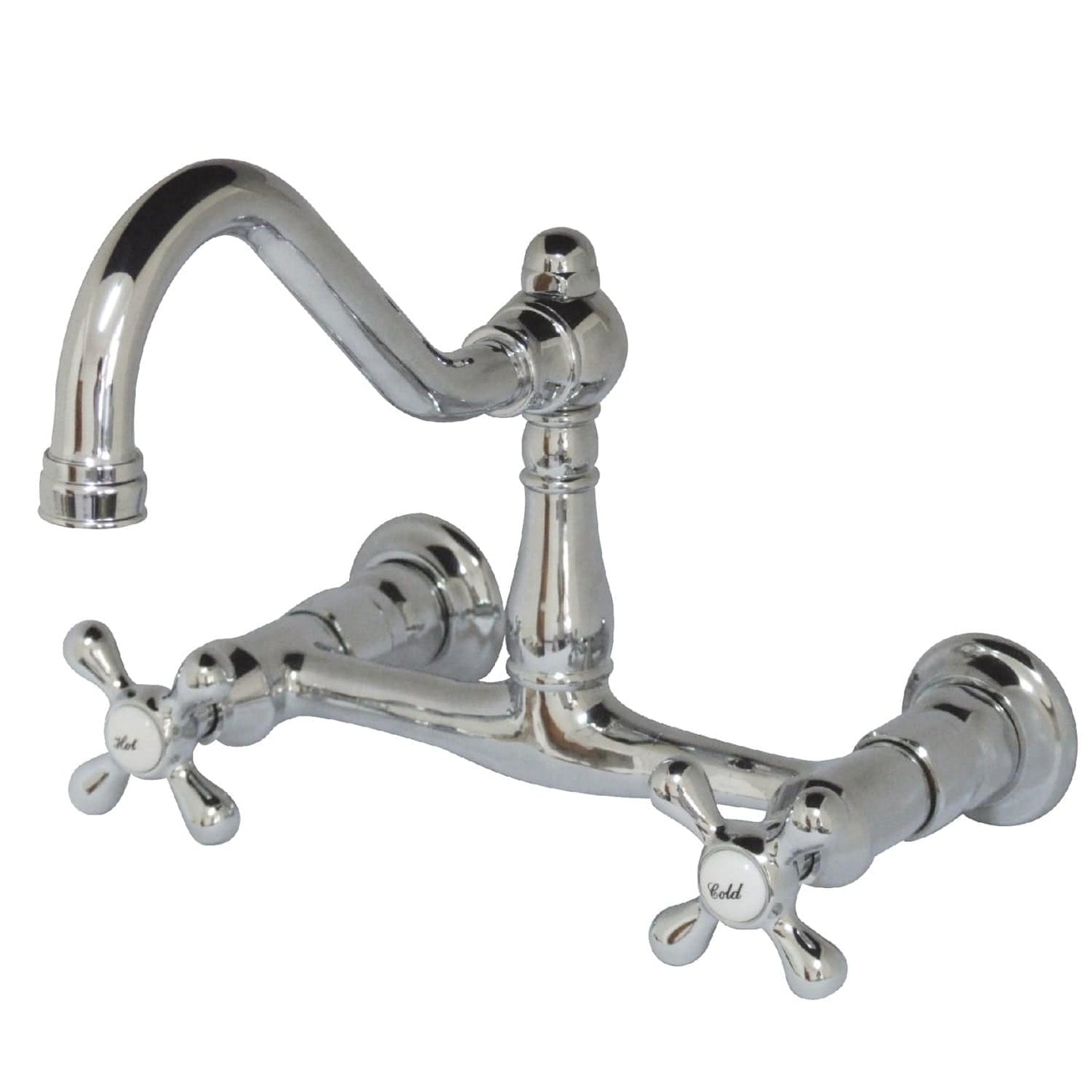 KINGSTON Brass Vintage Wall Mount Bathroom Faucet - KS3245AX close-up view showcasing polished chrome finish and cross handles.