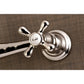 Kingston Brass KS3246AX Polished Nickel  faucet handle with 'Cold' indicator on a brown textured background