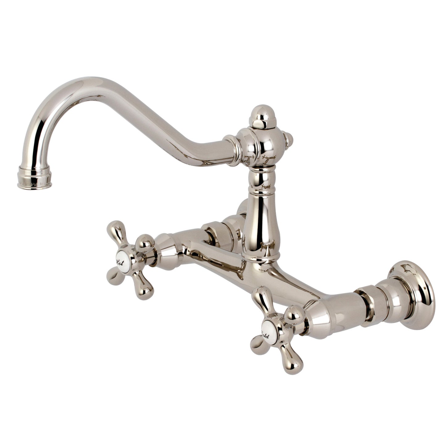 KINGSTON Brass Vintage Wall Mount Bathroom Faucet - KS3245AX from left side view showcasing antique detailing and modern design.