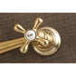 Kingston Brass KS3237AX brushed brass bathroom faucet handle with 'Cold' label on a brown background