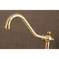 Detail of Kingston Brass KS3237AX brushed brass bathroom faucet on a brown background