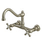 Kingston Brass KS3248AX brushed nickel wall mounted bathroom faucet on white background