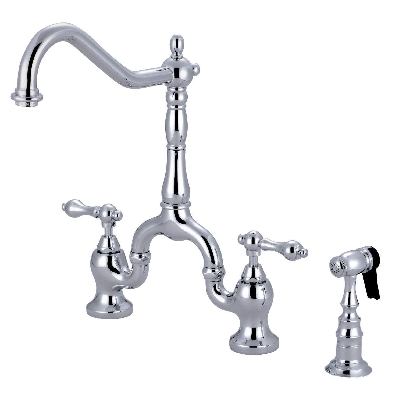 Kingston KS7751ALBS English Country Bridge Kitchen Faucet with Brass Sprayer, Polished Chrome