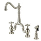 Kingston Brass KS7758AXBS brushed nickel kitchen faucet set with additional sprayer on a white background