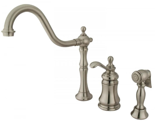 KINGSTON Brass Templeton Single-Handle Widespread Kitchen Faucet with Brass Sprayer - Brushed Nickel