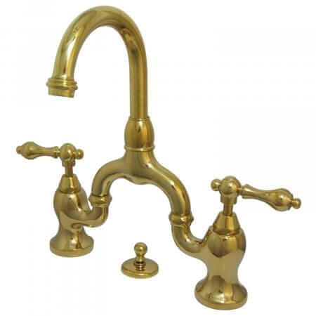 KINGSTON Brass English Country Bridge Bathroom Faucet with Brass Pop-Up - Polished Brass