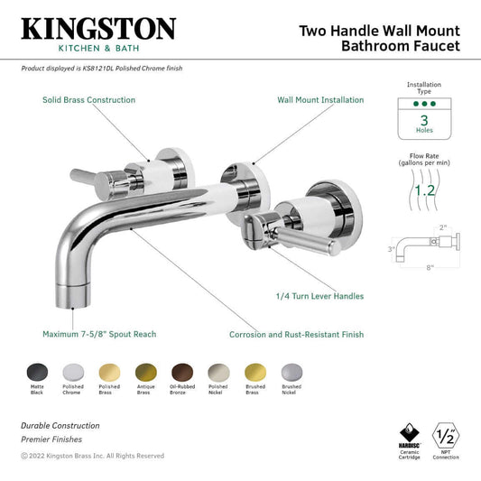 KINGSTON Brass Concord 2-Handle Wall Mount Bathroom Faucet - Brushed Nickel