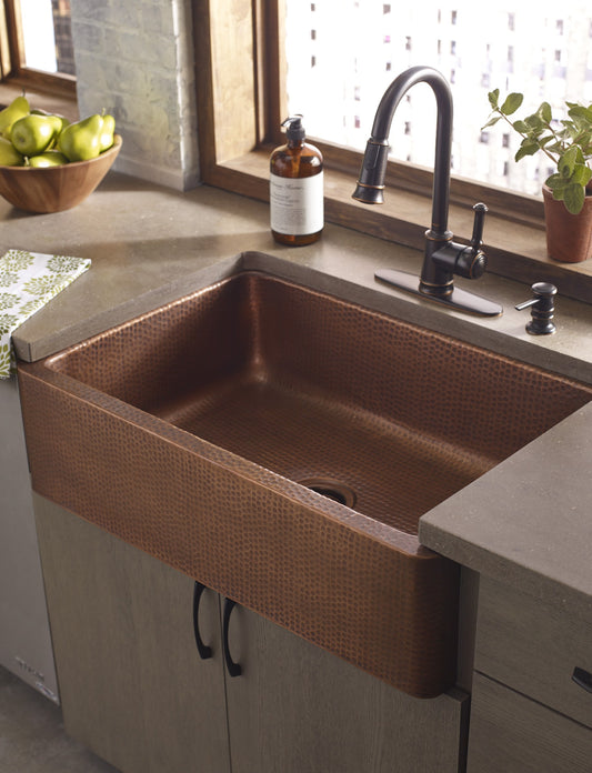 LIfestyle image of Quiroga Antique Copper Sink in a kitchen setting