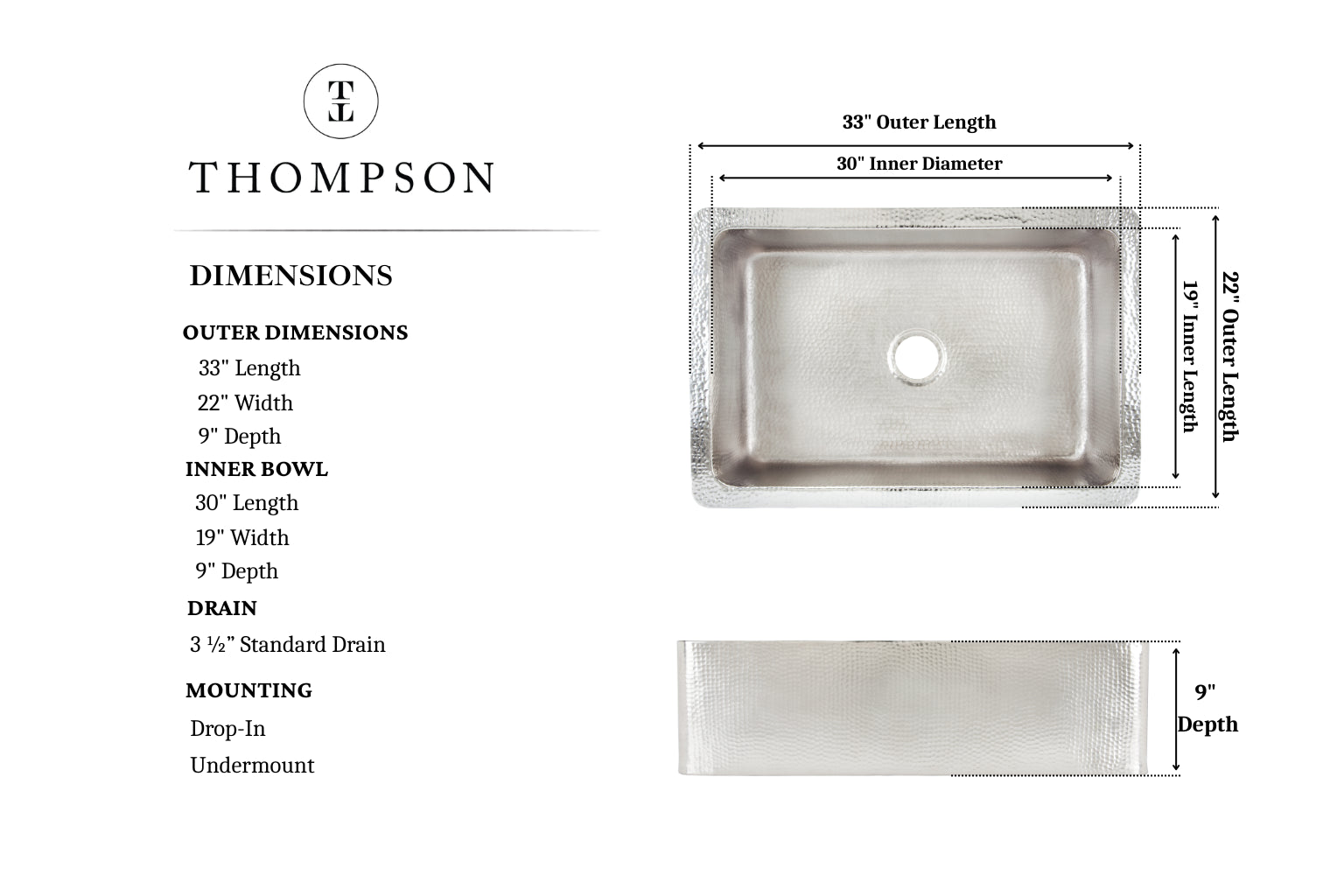 Thompson Quiroga KSA-3322HSS dimensions