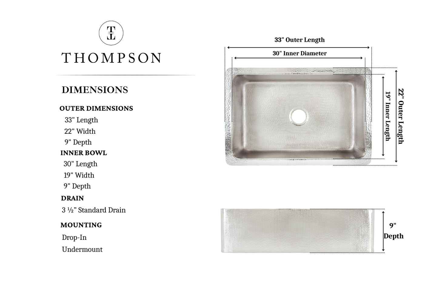 Thompson Quiroga KSA-3322HSS dimensions