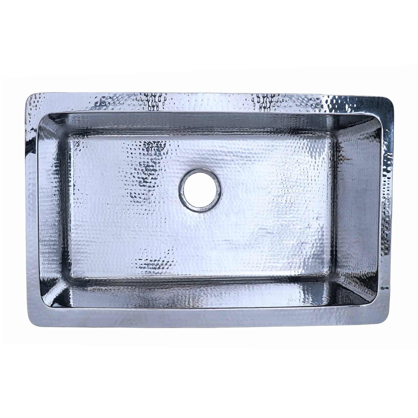 Nantucket 32" Undermount Stainless Steel Kitchen Sink - KSSH3219-10 with hand-hammered finish and central drain hole.