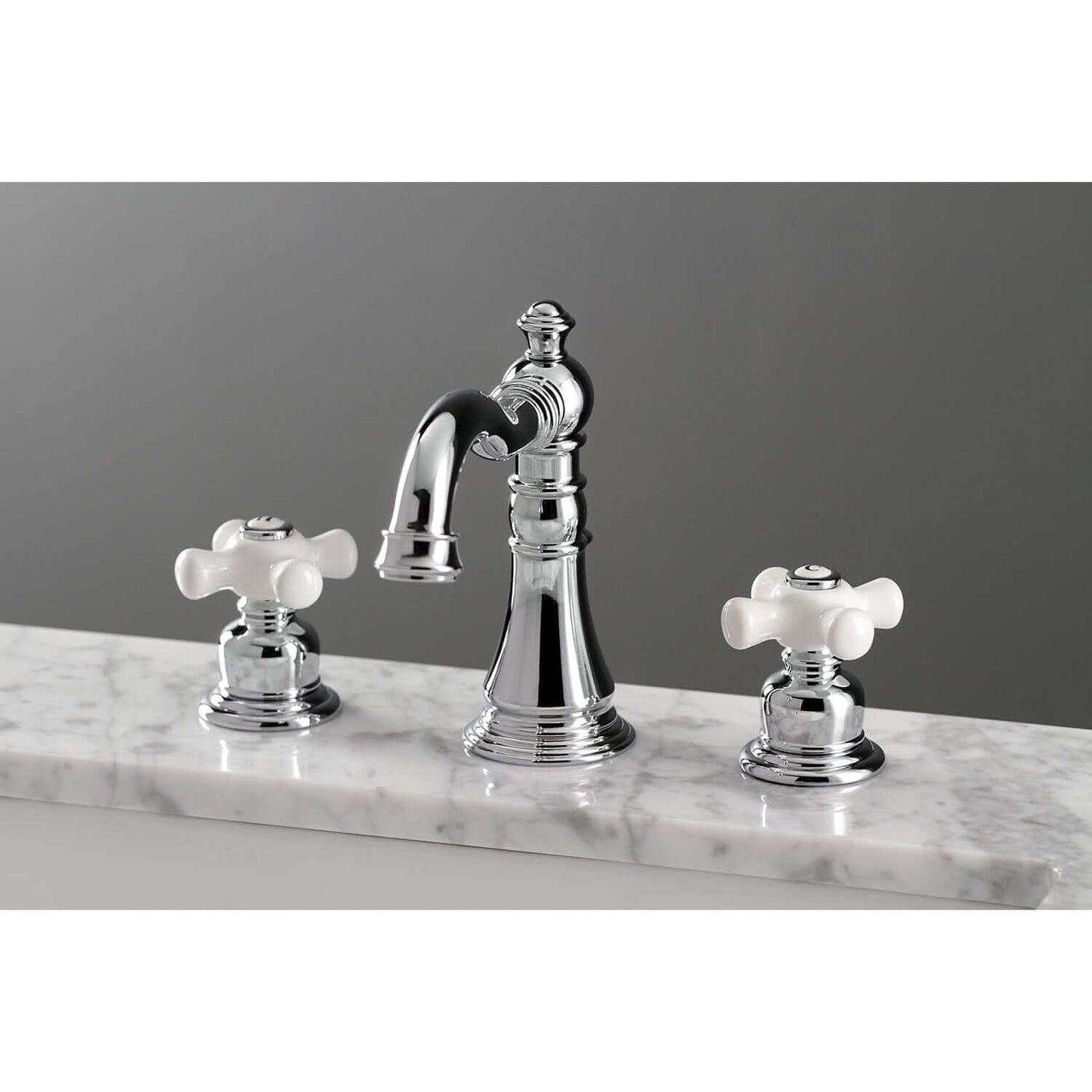 KINGSTON Brass American Classic Widespread Bathroom Faucet right side view showcasing elegant controls and arching spout