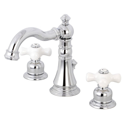 KINGSTON Brass American Classic Widespread Bathroom Faucet with polished chrome finish, showcasing elegant Victorian design.