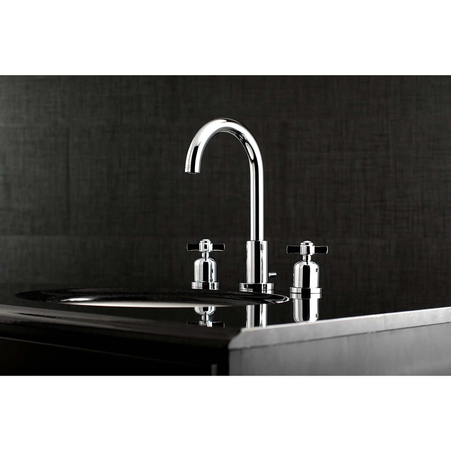 Lifestyle dramatic image of Millennium widespread bathroom faucet in chrome