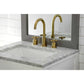 Lifestyle image of Millennium widespread faucet in neutral bathroom in brushed nickel finish