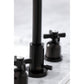 Close up Lifestyle image of Millennium widespread faucet showing mounting details in oil rubbed bronze