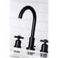Close up Lifestyle image of Millennium widespread faucet in neutral bathroom in oil rubbed bronze finish