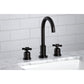 Lifestyle image in bathroom of Millennium widespread faucet in oil rubbed bronze