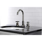 Side view lifestyle image in bathroom of Millennium widespread faucet in polished nickel