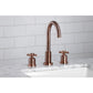 Lifestyle image in bathroom of Millennium widespread faucet in antique copper finish