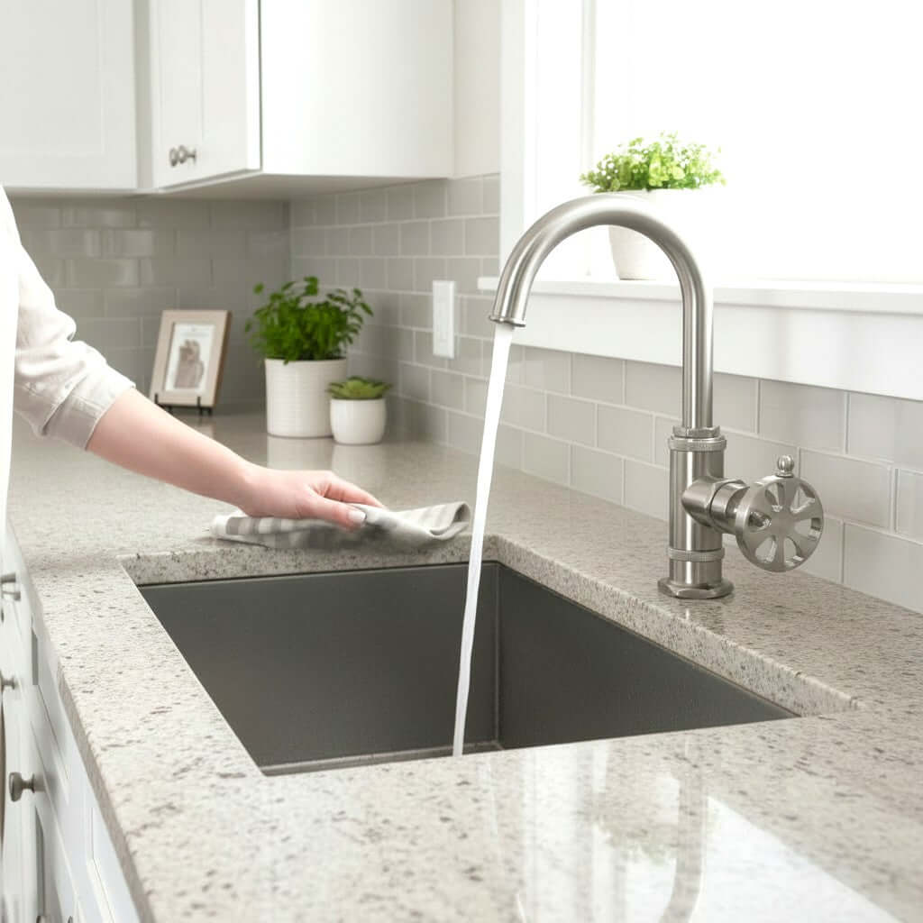 Kingston Brass KSD8503RX Belknap Single-Handle Bar Faucet in a AI Generated kitchen with running water.