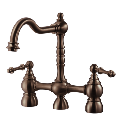 HOUZER LEXINGTON Antique Copper Dual Handle Bridge Kitchen Faucet with Sidespray