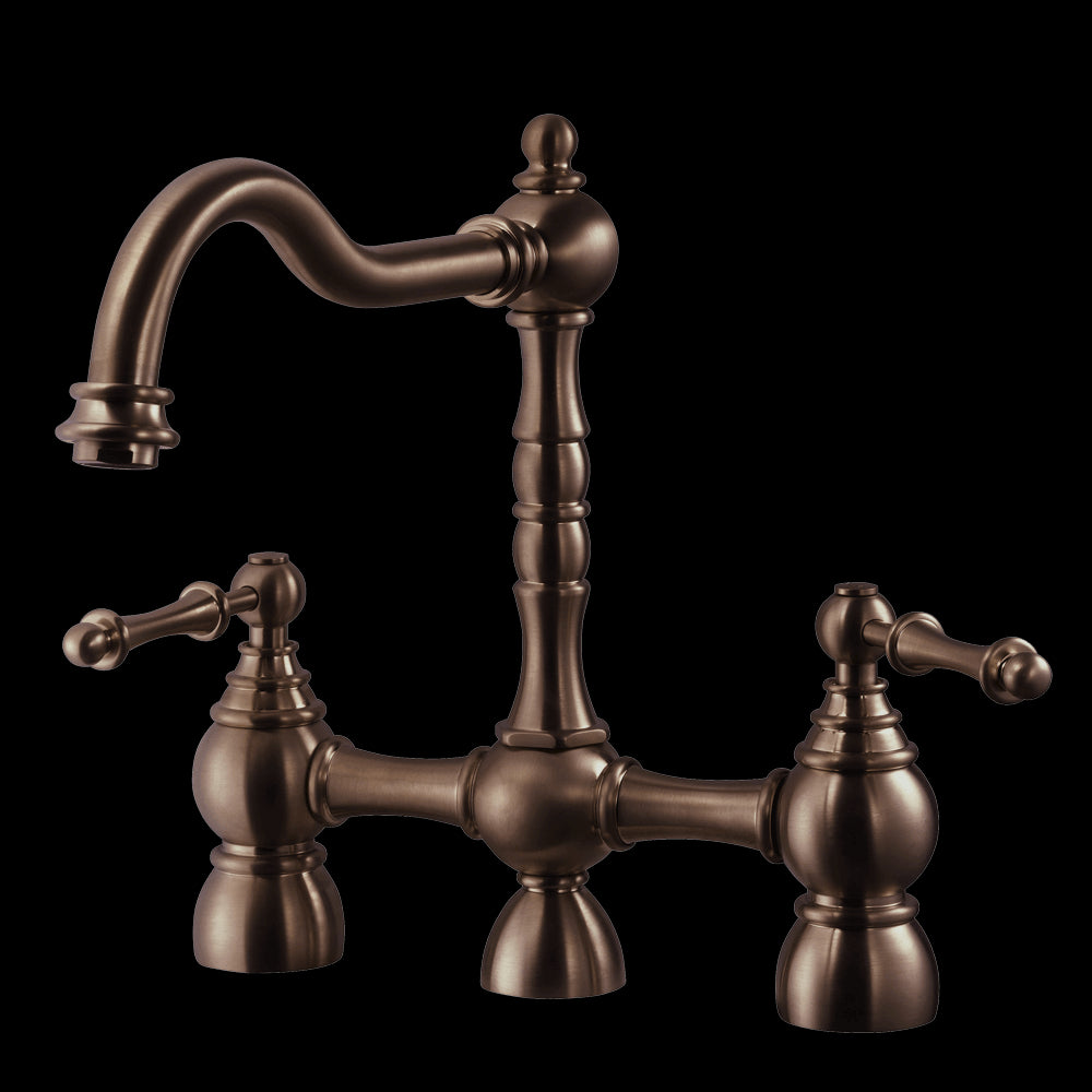 HOUZER LEXINGTON Antique Copper Dual Handle Bridge Kitchen Faucet with Sidespray