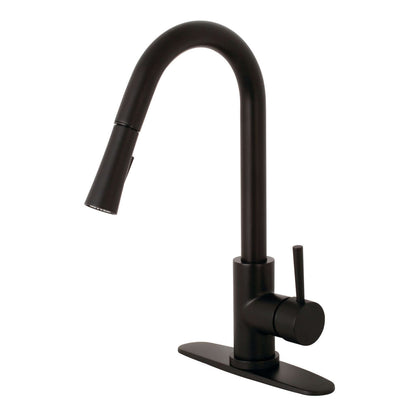 Kingston Brass Single-Handle Pull-Down Kitchen Faucet - LS862XDL-P right side view with high-arc spout in matte black finish