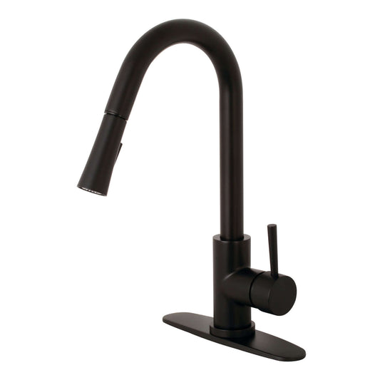 Kingston Brass Single-Handle Pull-Down Kitchen Faucet - LS862XDL-P right side view with high-arc spout in matte black finish
