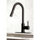 Alternate view of Kingston Brass LS8620DL single-handle matte black kitchen faucet installed with deck plate