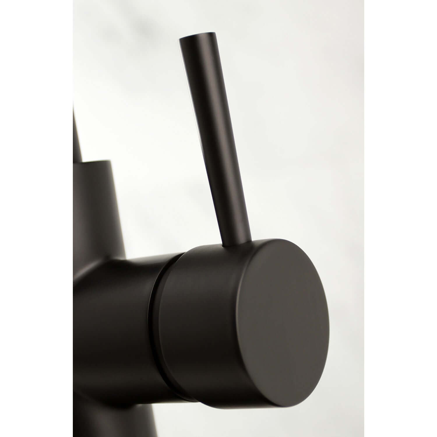 Handle detail for Kingston Brass LS8620DL single-handle matte black kitchen faucet