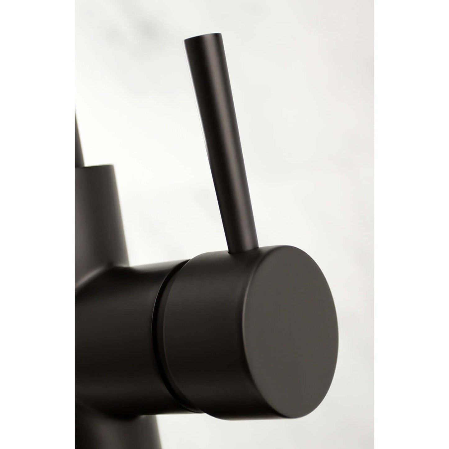 Handle detail for Kingston Brass LS8620DL single-handle matte black kitchen faucet
