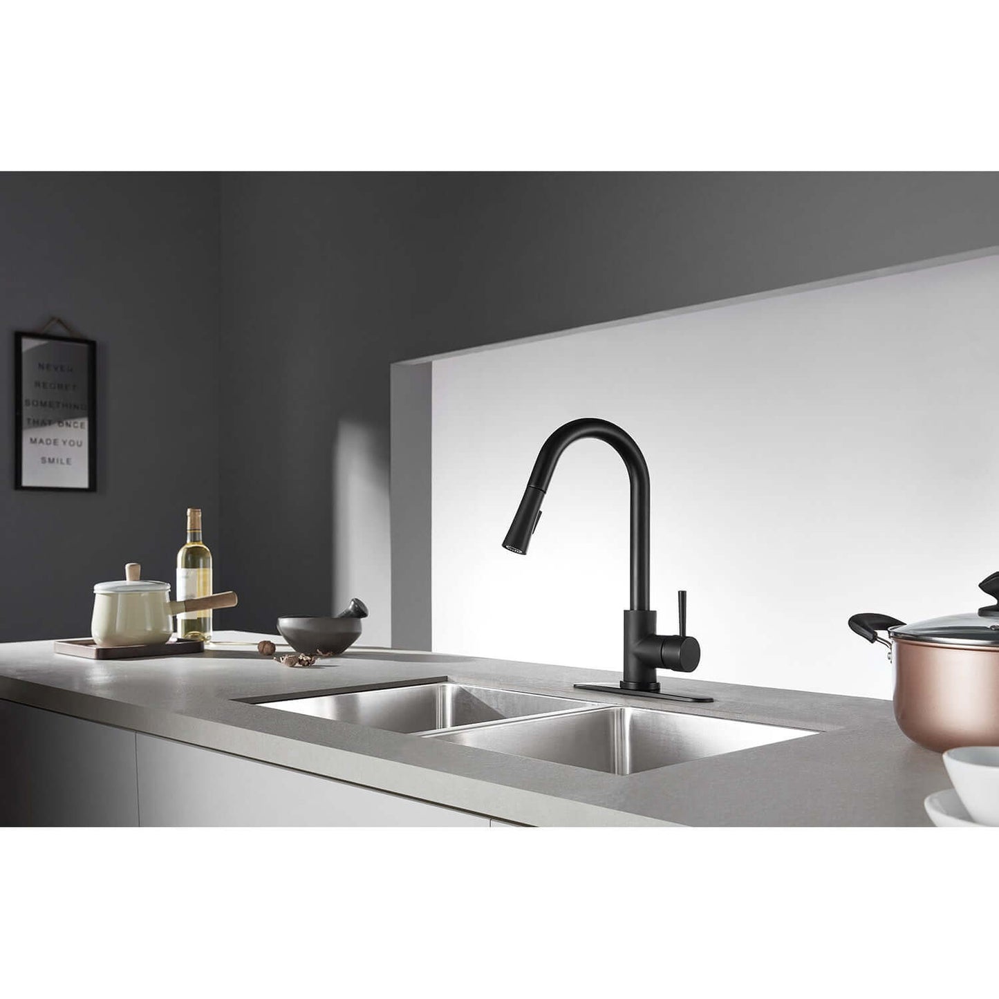 Kingston Brass Single-Handle Pull-Down Kitchen Faucet - LS862XDL-P right side view in modern kitchen setting.