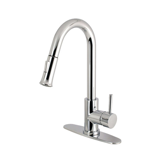 Kingston Brass Single-Handle Pull-Down Kitchen Faucet - LS862XDL-P left side view with high-arc performance and cylindrical design.