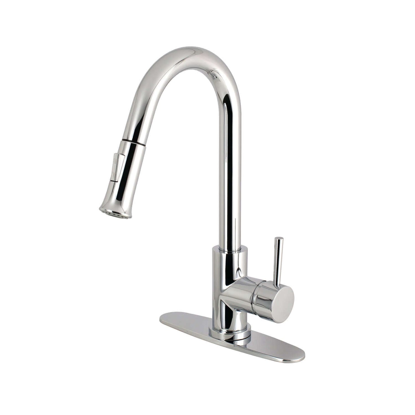 Kingston Brass Single-Handle Pull-Down Kitchen Faucet - LS862XDL-P with high-arc spout and modern design, right side view.
