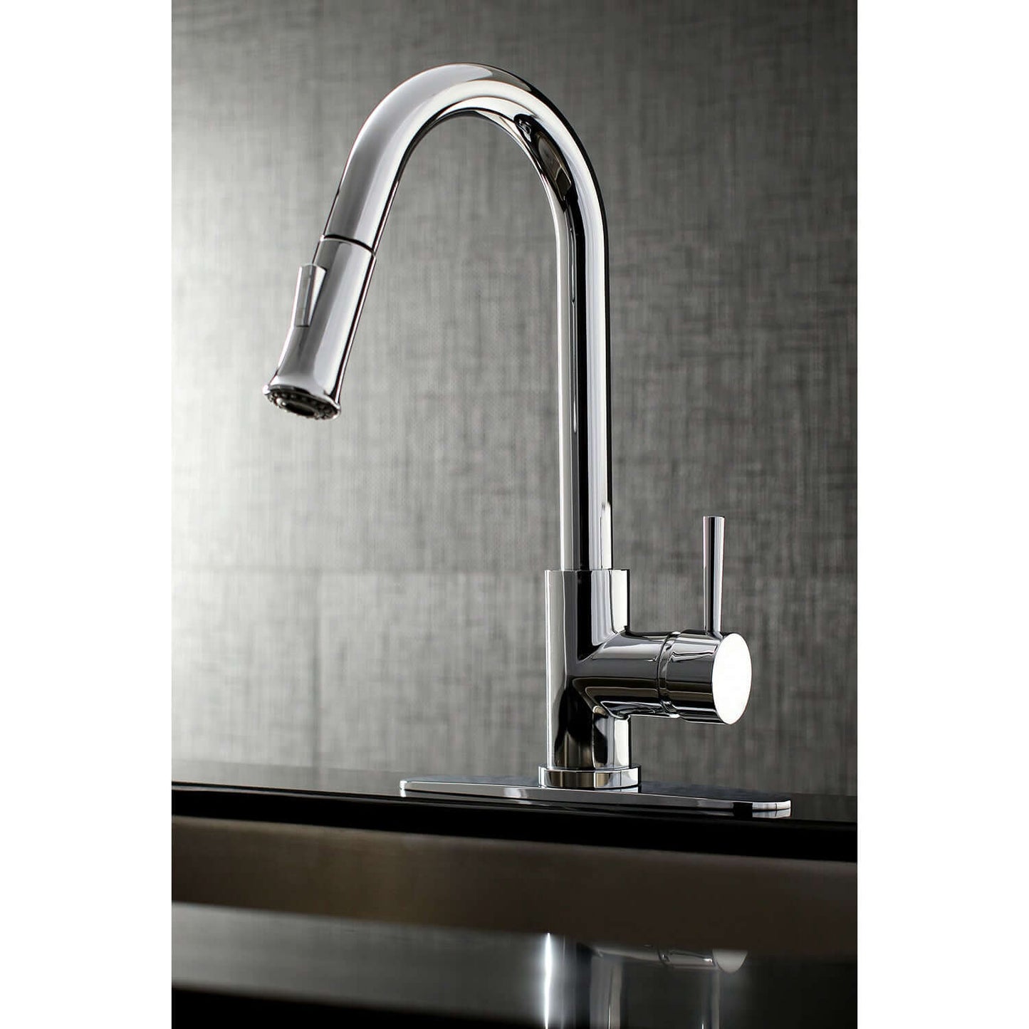Kingston Brass LS862XDL single -handle chrome kitchen faucet installed with deck plate