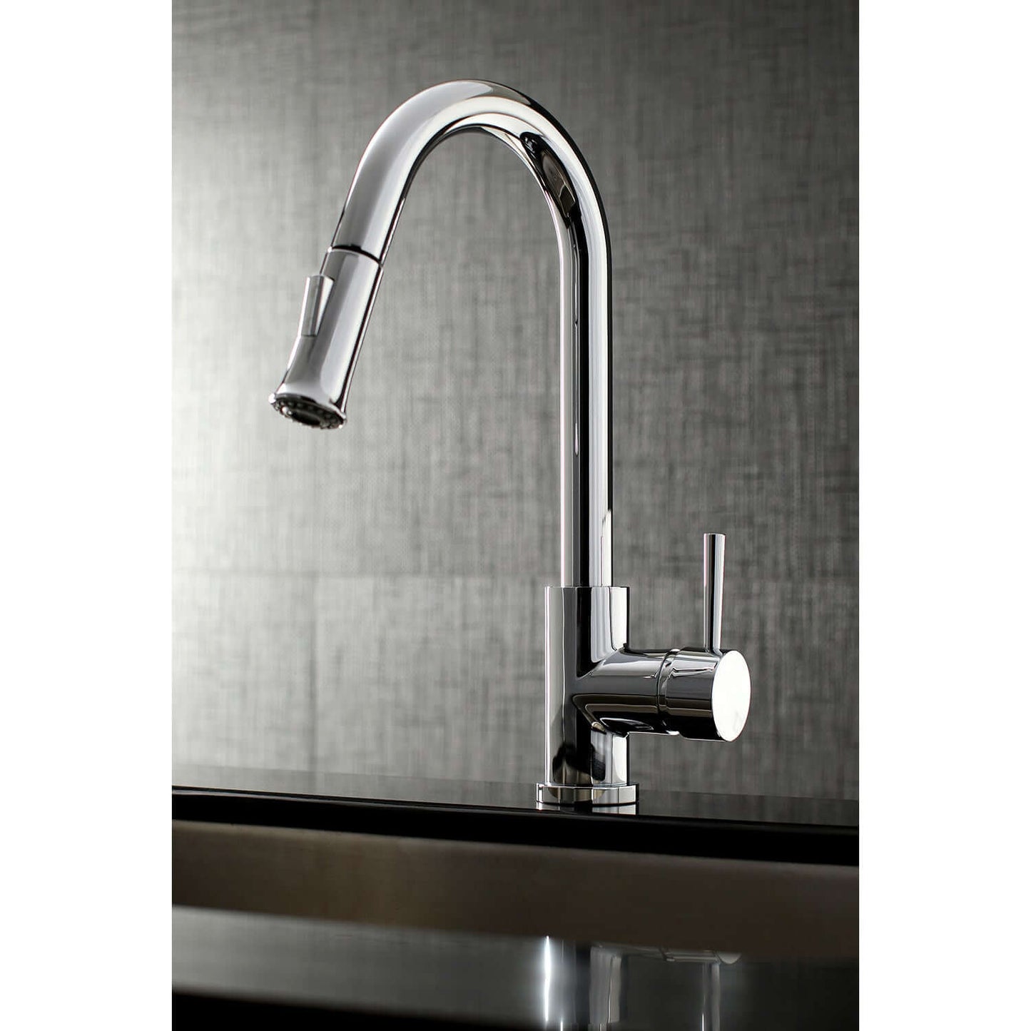 Kingston Brass Single-Handle Pull-Down Kitchen Faucet - LS862XDL-P right side view with modern cylindrical design.