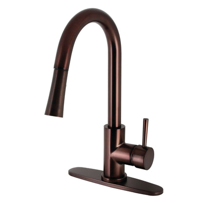 Kingston Brass Single-Handle Pull-Down Kitchen Faucet - LS862XDL-P in oil rubbed bronze, showcasing a modern cylindrical design and high-arc spout.