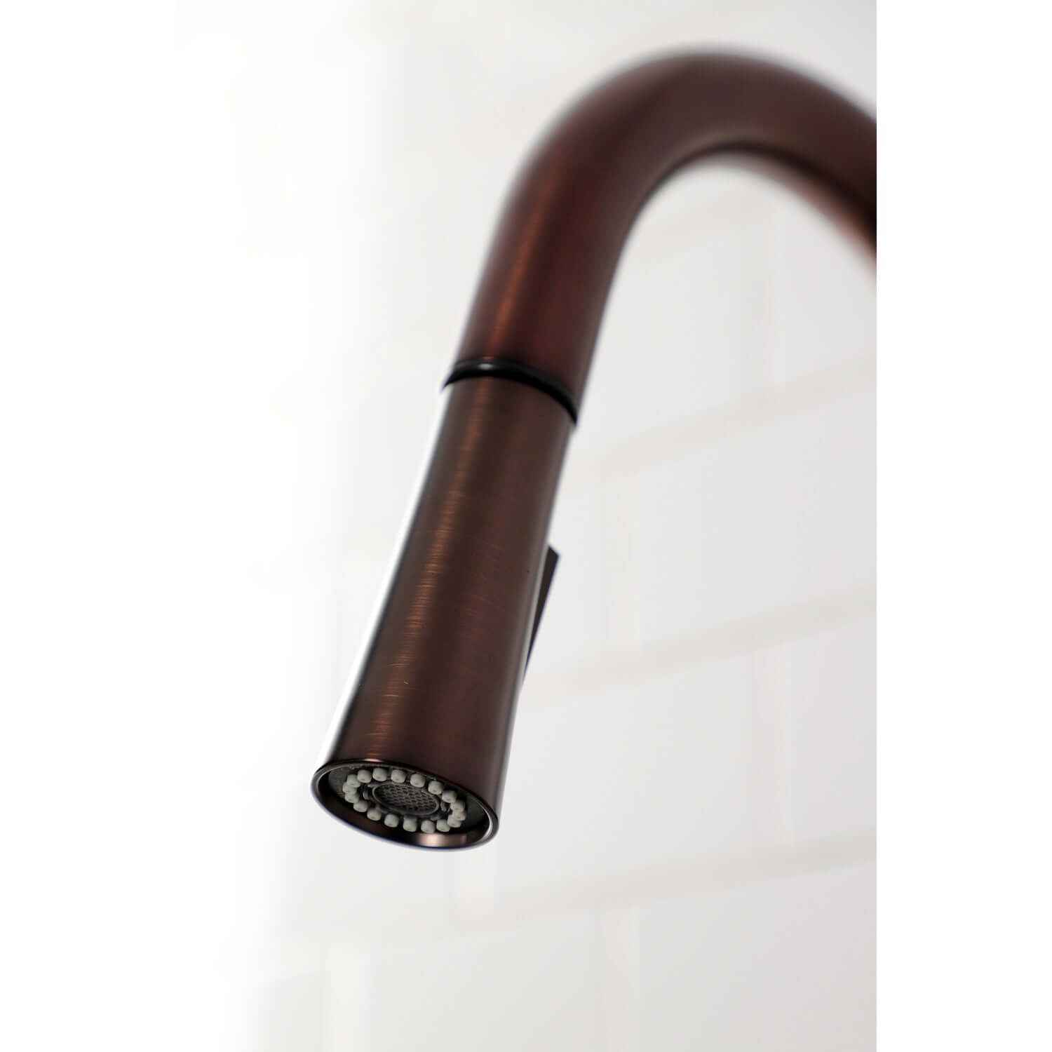 Close up of spout for Kingston Brass LS8625DL single-handle oil rubbed bronze kitchen faucet 