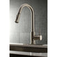 Kingston Brass LS8628DL single-handle brushed nickel kitchen faucet installed with deck plate in neutral kitchen