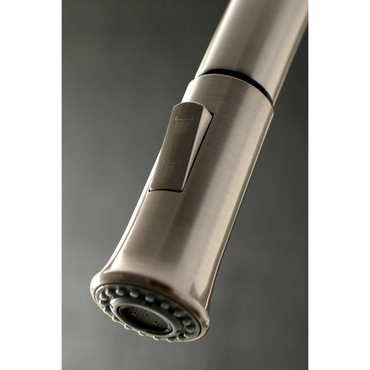 Faucet head detail for Kingston Brass LS8628DL single-handle brushed nickel kitchen faucet