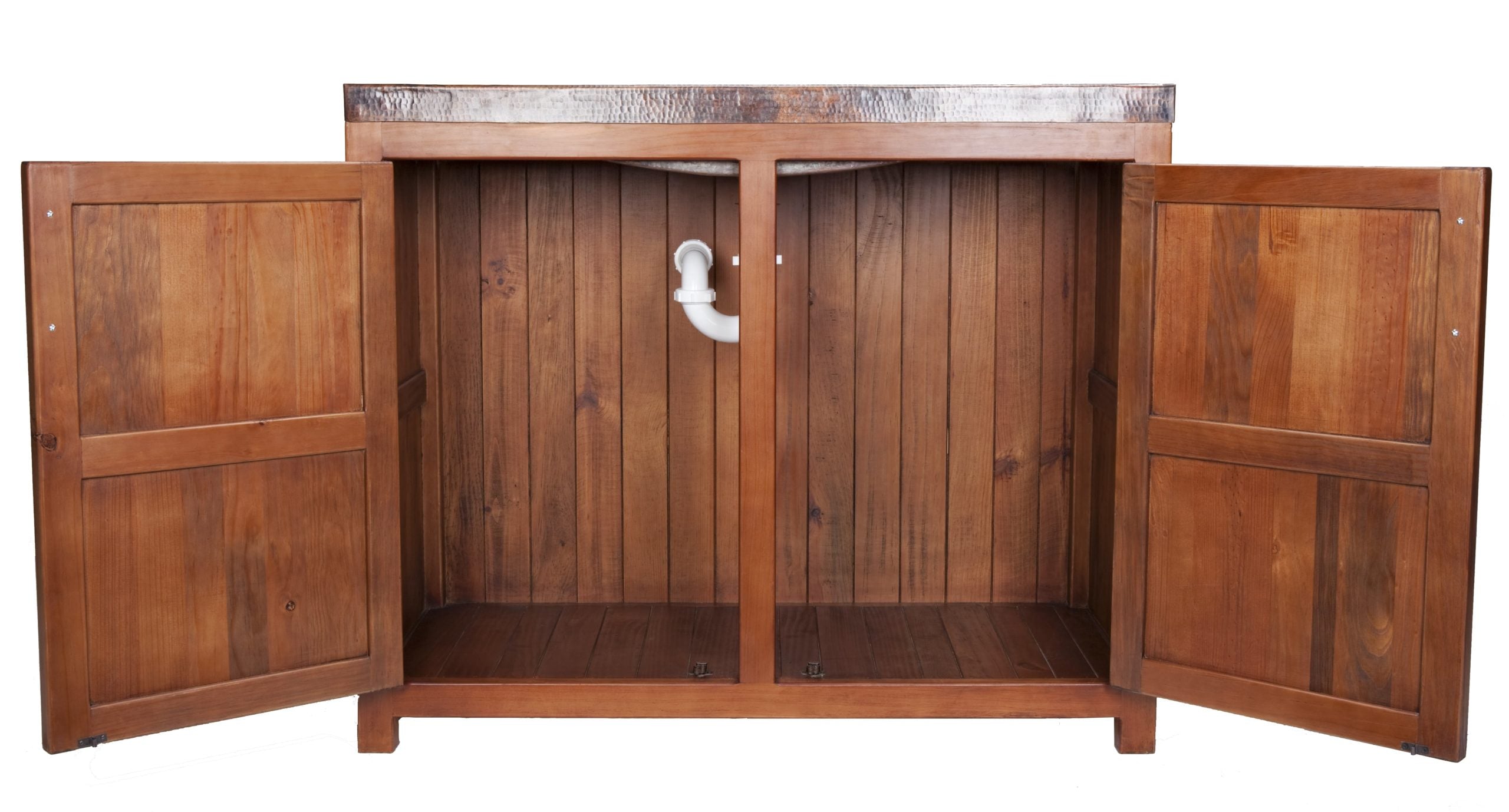 Open cabinet interior of the Thompson Lerma Grande wood vanity VTL