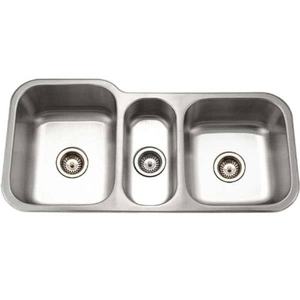 Houzer 40 Stainless Steel Undermount Triple Bowl Kitchen Sink, MGT-4120-1