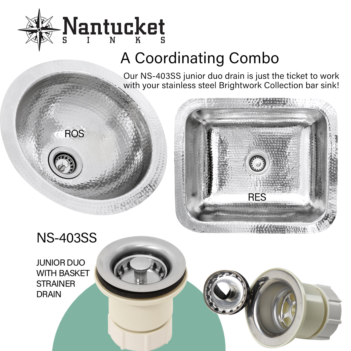 Nantucket Junior Duo Bar Sink Drain In Stainless Steel - NS-403SS