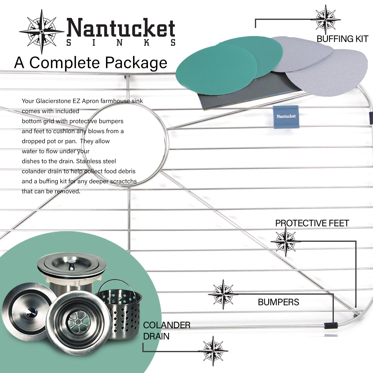 Nantucket Retrofit Glacierstone Single Bowl EZApron Kitchen Sink - NS-GSEZA32S