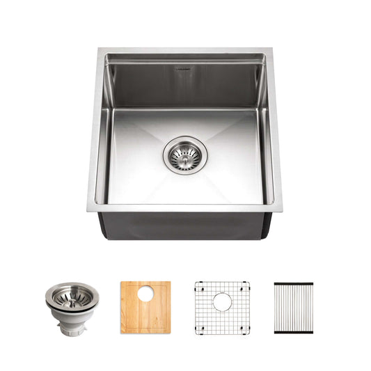 HOUZER NOVUS 17" Stainless Steel Undermount Single Bowl Workstation Kitchen Sink with Sliding Platform & Accessories - NVS-16-1717