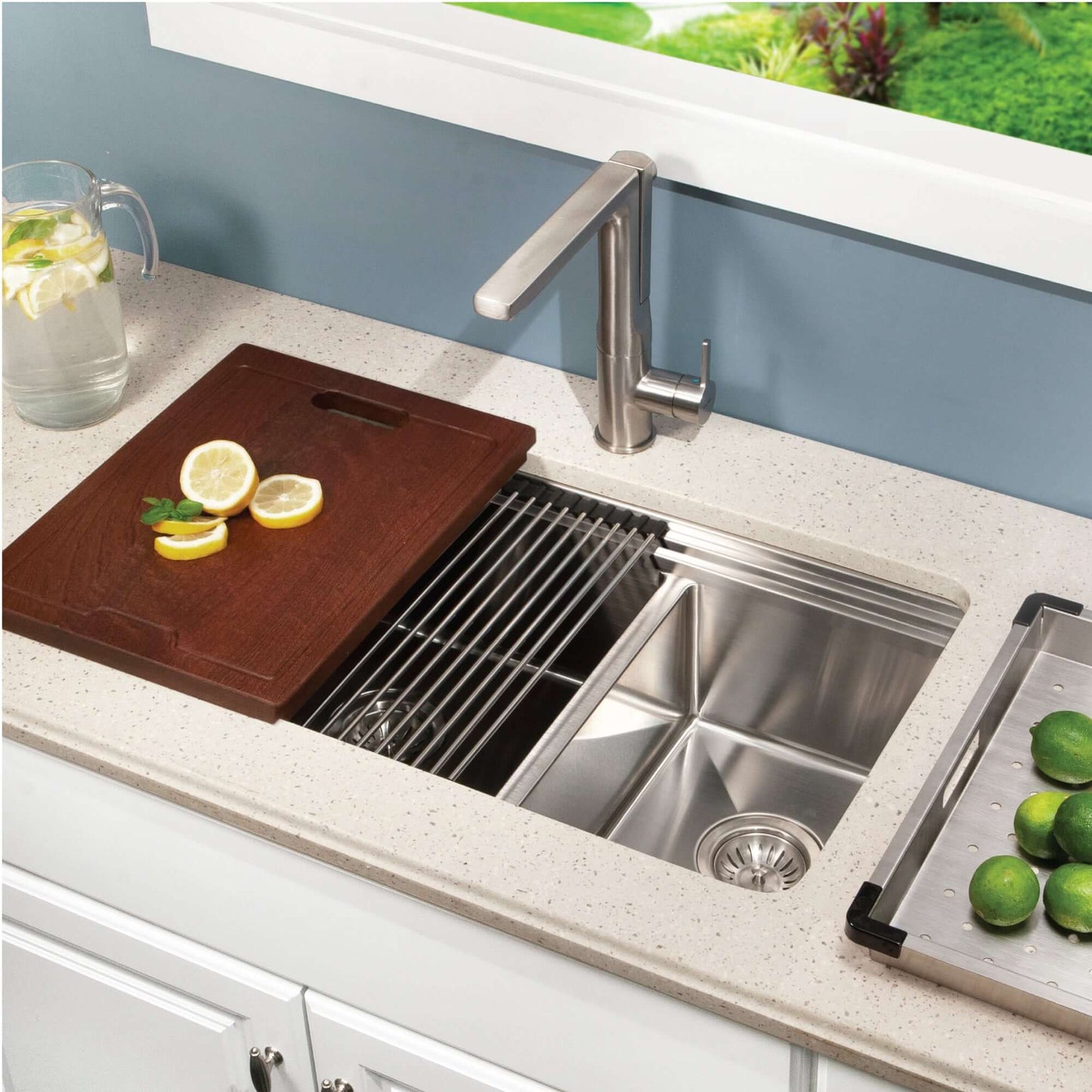 HOUZER NOVUS 32" Stainless Steel Undermount Dual Platform 60/40 Double Bowl Workstation Kitchen Sink with Accessories - NVS-3218D