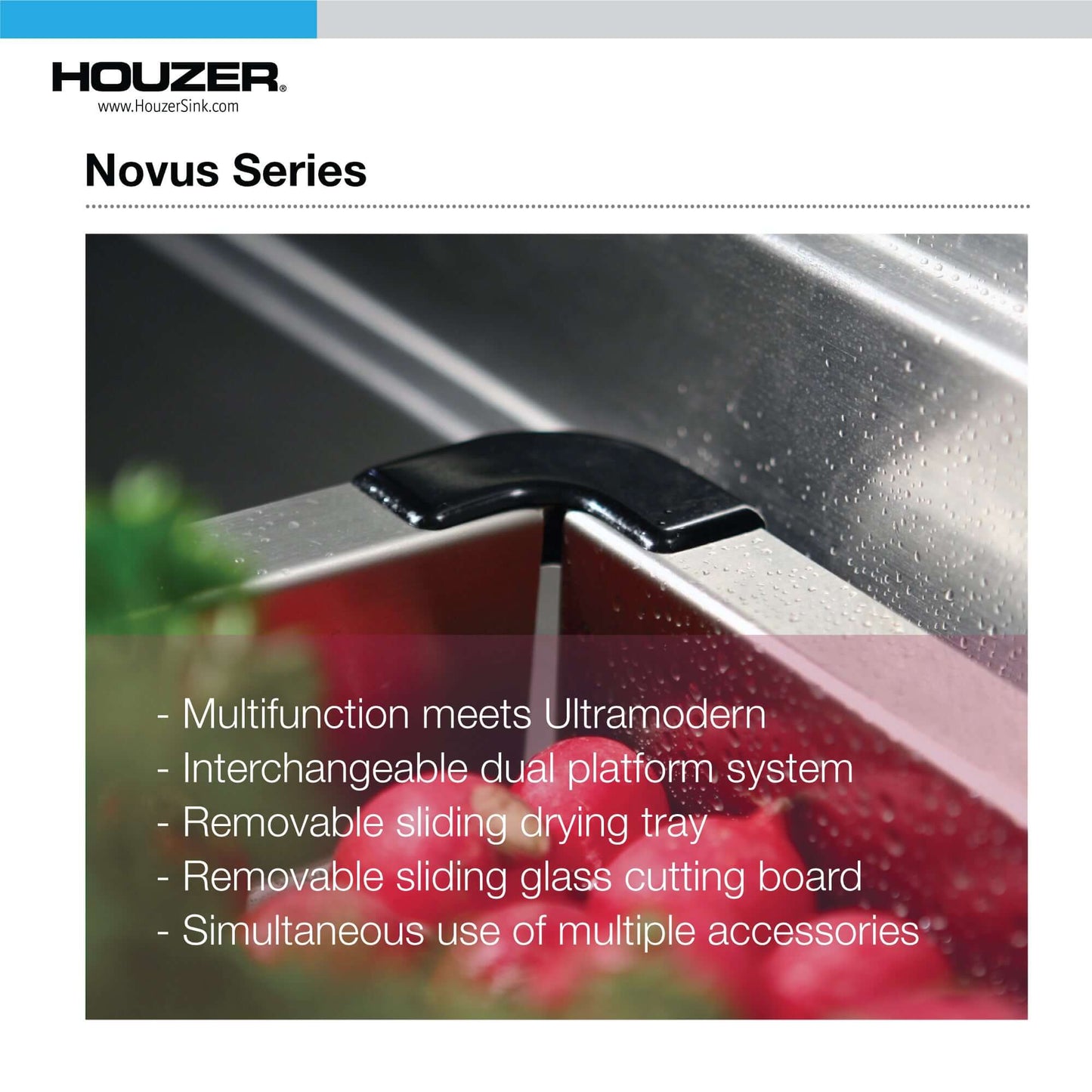 HOUZER NOVUS 32" Stainless Steel Undermount Dual Platform Workstation Kitchen Sink with Accessories - NVS-5200 features multifunctional design.