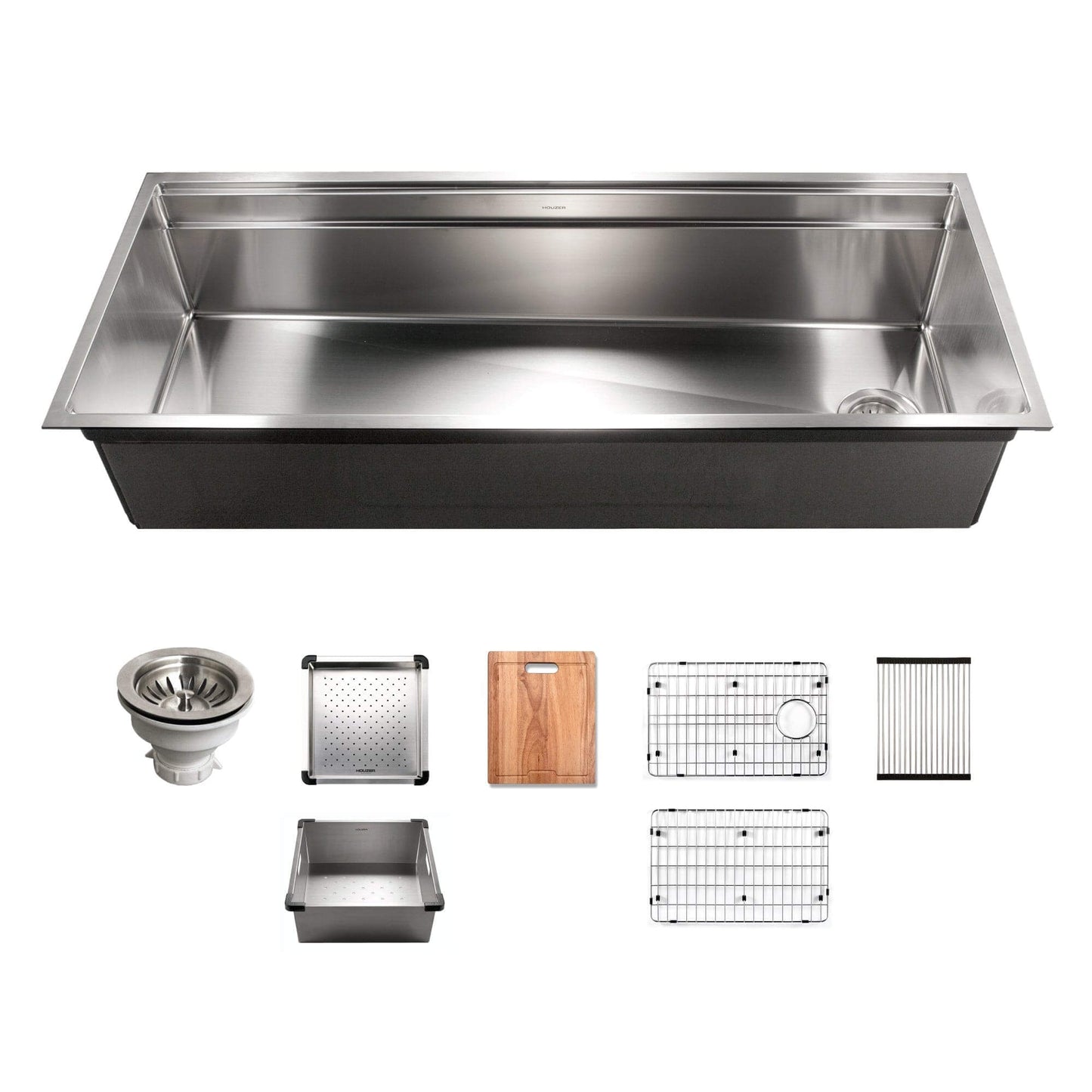 HOUZER NOVUS 45" Stainless Steel Undermount Dual Platform Workstation Single Bowl Kitchen Sink with Accessories - NVS-6500